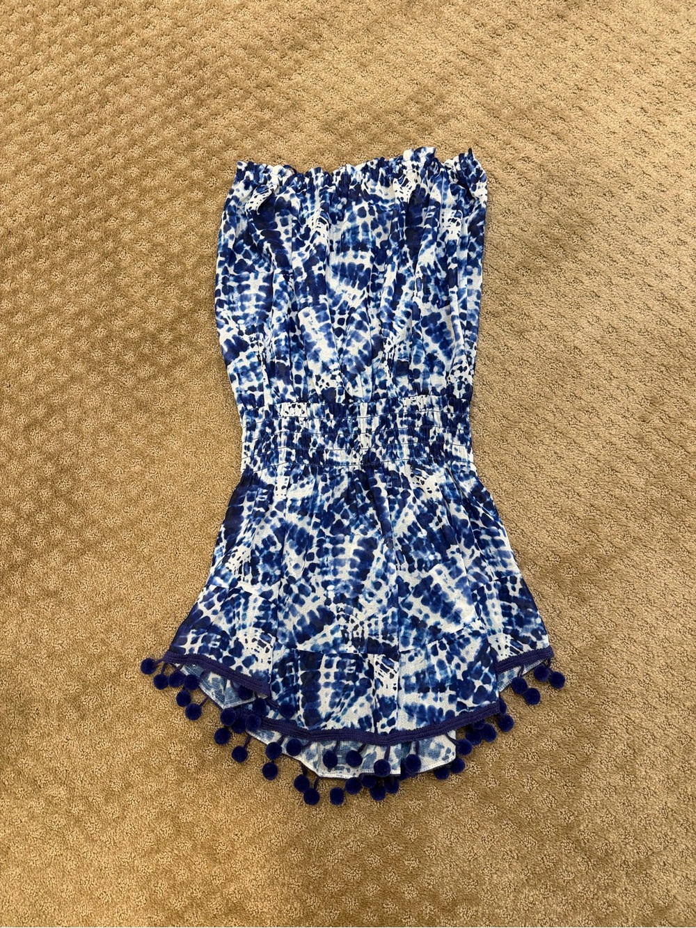 Ramy Brook Girls Blue Tie-Dye Pom Trim Romper